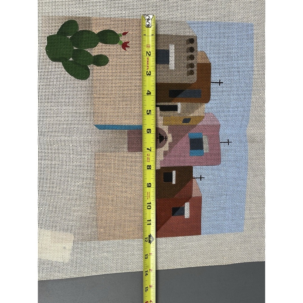 Hand Painted Needlepoint Canvas Southwest Arizona New Mexico Desert Architecture - Picture 7 of 10